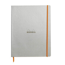 RHODIA 117701C - Silver Flexible Notebook - A4+ - Lined - 160 Detachable Pages - Ivory Clairefontaine Paper 90 g/m - Bookmark, Elastic Closure - Faux