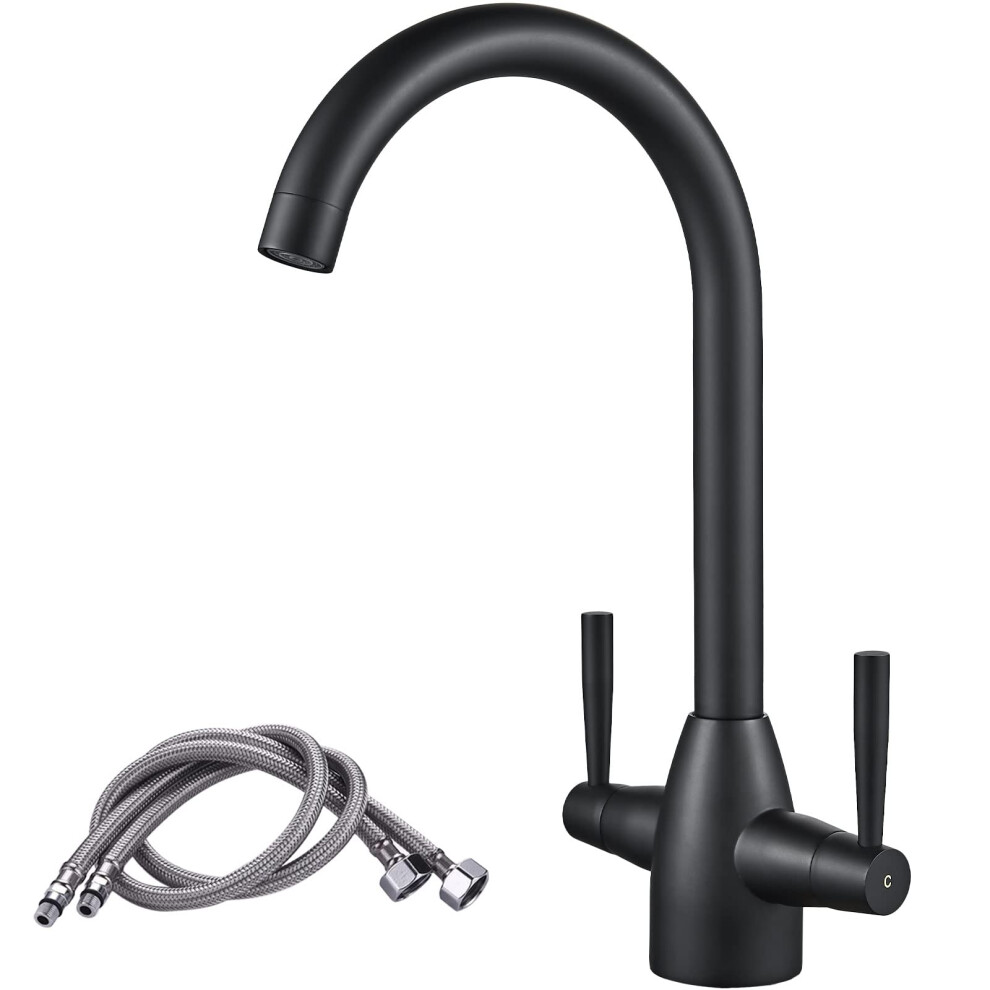 Black Kitchen Tap, Neweast Dual Lever Swivel Spout Monobloc Kitchen Sink Mixer Taps 5051227807151