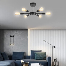 ANWIO Industrial Ceiling Light, 6 Bulbs, E27 Pendant Light, Black Metal Chandelier for Living Room, Bedroom, Dining Room, Balcony, Restaurant, Shop, B