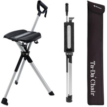 Ta-Da Chair Series 2 - Walking Stick with Seat, Lightweight Aluminium Pole Frame & Sturdy Foldable Stool (up to 136kg), Easy Folding Design, Ideal for