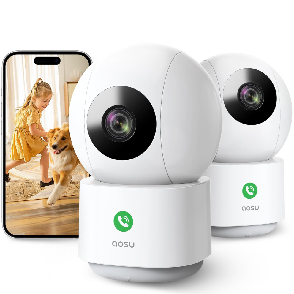 2K Indoor Cameras 2-Pack – Plug-In Wifi Nanny Cam For Baby & Pets, Motion, Night Vision, Two-Way Audio Aosu