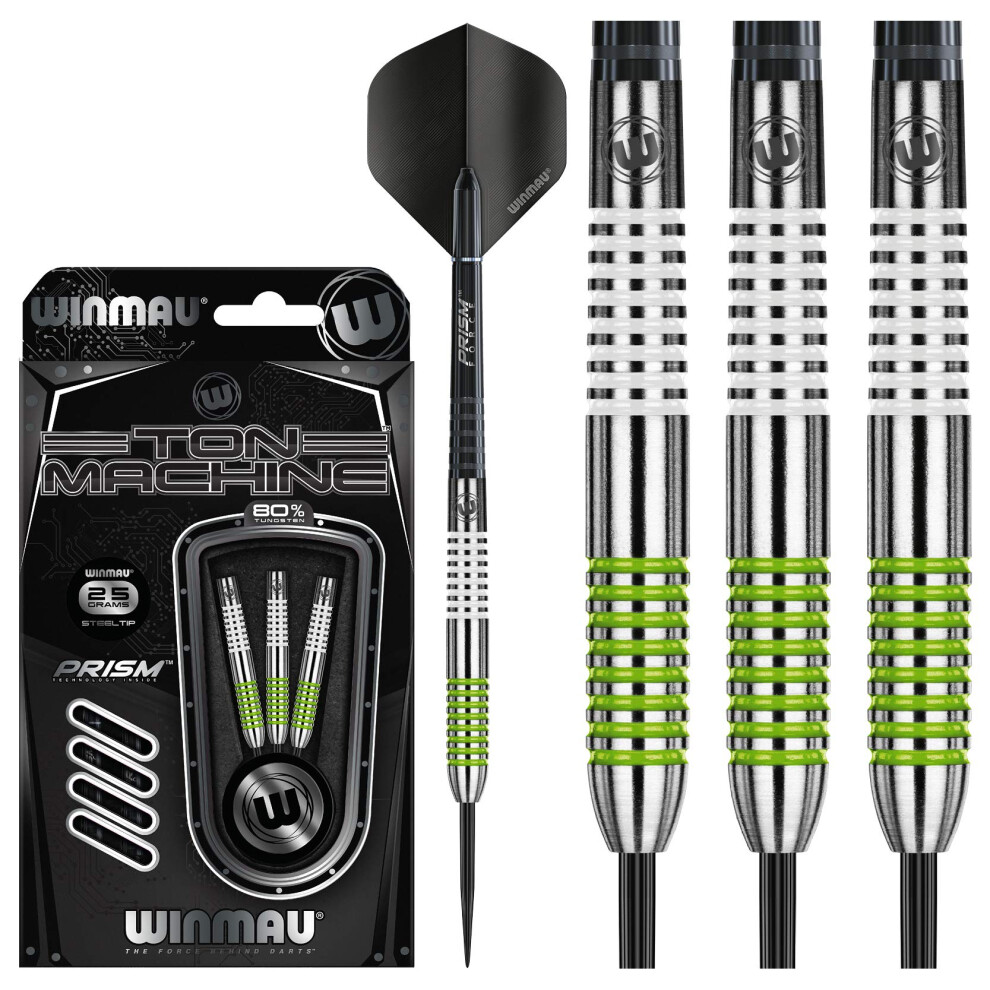 Winmau Darts Ton Machine Professional Tungsten Darts Set With Prism Flights And Shafts (Stems) 22G | 23G | 24G | 26G | 27G Gram Steeltip Dart Set (Gre
