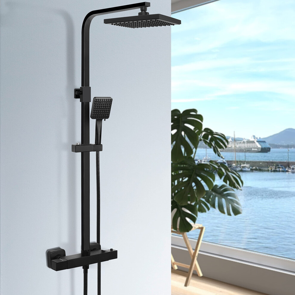 Ronvie Thermostatic Shower Mixer Set, Thermostat Shower Rail System With Adjustable Rainfall Shower Head, Scalding Protection Bath Tap, Anti-Kink Show 671891812890