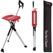 STEP2GOLD Ta-Da Chair Series 2 - Walking Stick with Seat, Lightweight Aluminium Pole Frame & Sturdy Foldable Stool (up to 136kg), Easy Folding Design,