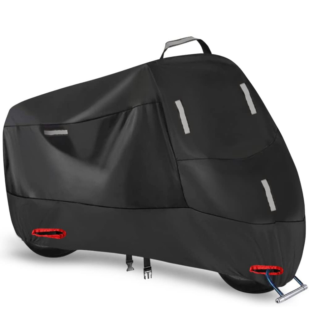 Motorbike Cover Waterproof Outdoor Indoor, 300D Oxford Motorcycle Scooter Moped Rain Dust Cover With 5 Reflective Strips And 2 Lock Holes, 2 Fixed Buc 755738058532