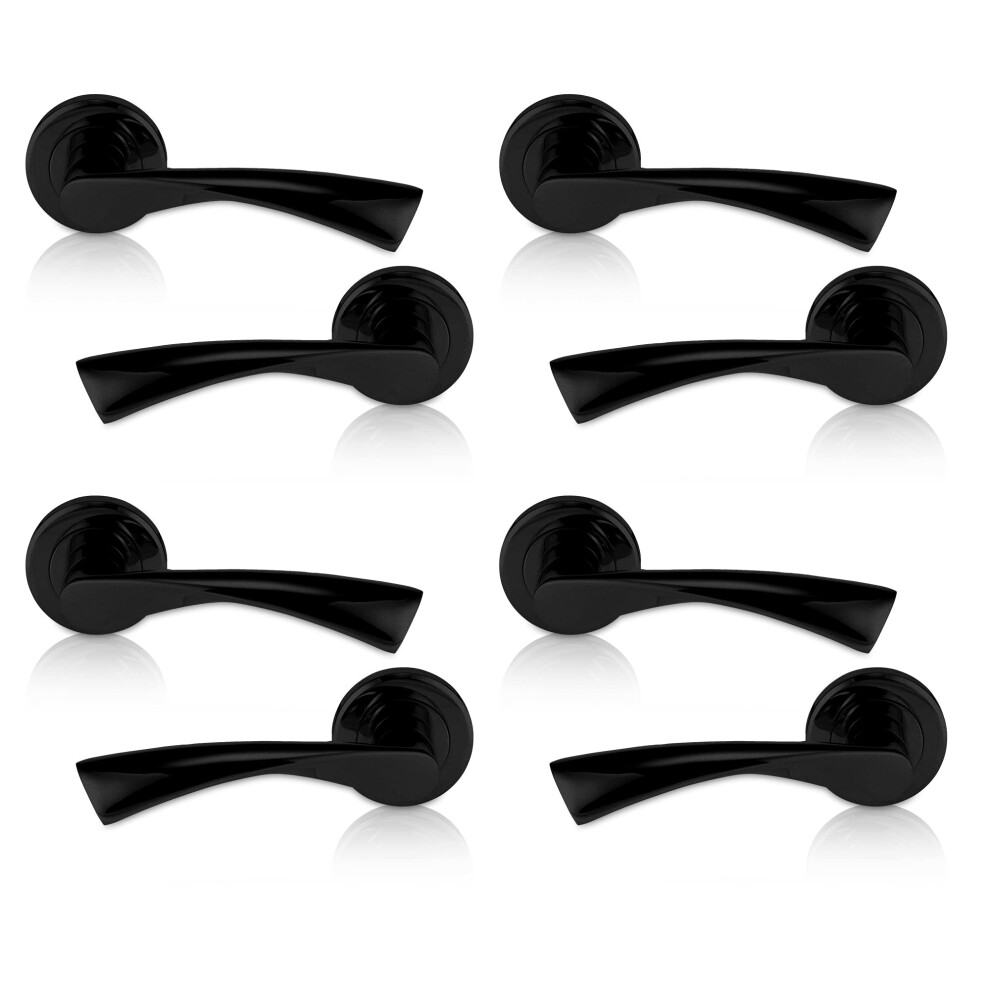 Xfort Matt Black Warped Lever On Rose Door Handles, Twisted Lever Latch Rose Door Handle, Ideal For Internal Wooden Doors For Home And Office (2 Pairs 5060568907413