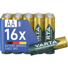 VARTA Power on Demand Ready2Use Pre-Charged AA Mignon (2100 mAh Ni-Mh Battery, Rechargeable without Memory Effect, Ready to Use) Pack of 16