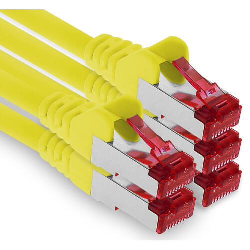 1aTTack.de - 5x 7.5m CAT6 patch cable S/FTP PIMF shielding CAT.6 RJ45 network cable Ethernet cable DSL LAN router switch modem patch panel - yellow -