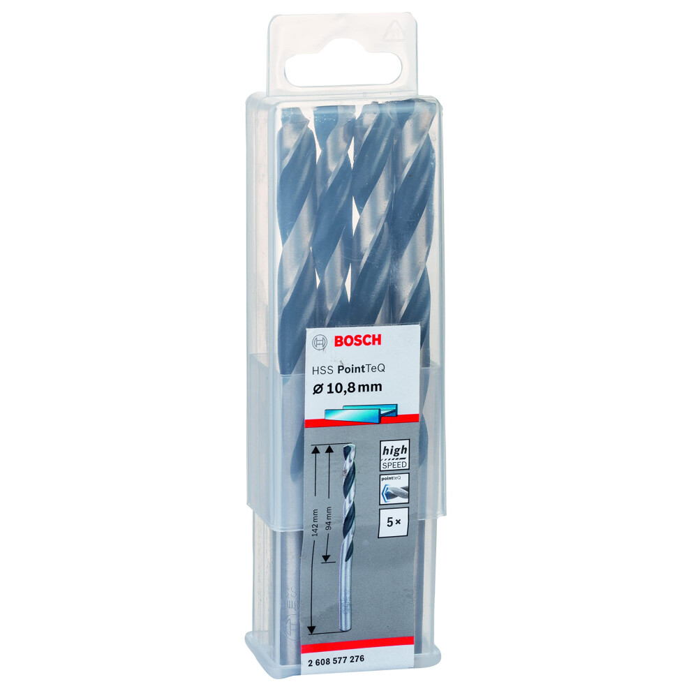 Bosch Professional 5-Piece Pointteq Hss Twist Drill Bit (For Metal, 10.8 X 94 X 142 Mm, Drill Driver Accessories)
