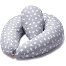 Niimo XXL+ Pregnancy Pillow & Nursing Pillow - PLUS Pregnancy Sleeping Wedge, 100% Cotton Cover, 100% Machine-Washable, Grey with White Hearts (200 x