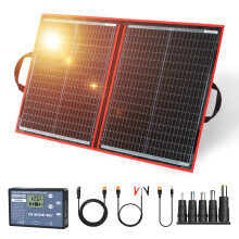 DOKIO 110W 18V Portable Foldable Solar Panel Kit (48 * 66cm, 2.4kg) Monocrystalline(HIGH Efficiency) with Controller 2 USB Output to Charge 12V Batte