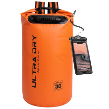 Ultra Dry Adventurer 30L Dry Bag Backpack - Premium Orange Waterproof Bag with Waterproof Phone Pouch & Padded Backpack Straps for Kayaking, Canoeing,