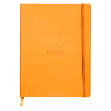RHODIA 117515C - Orange Flexible Notebook - 19x25 cm - Lined - 160 pages - Clairefontaine Ivory Paper 90 g/m - Bookmark, Elastic Closure - Faux Leathe