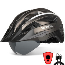 Victgoal Bike Helmet with USB Rechargeable LED Light Removable Magnetic Goggles Visor Breathable MTB Mountain Bicycle Helmet for Unisex Men Women Adju