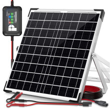 POWOXI 20W 12V Solar Panel Kit, Monocrystalline Solar Battery Trickle Charger Maintainer + Upgrade 10A Smart Battery Protection Controller for Car, R