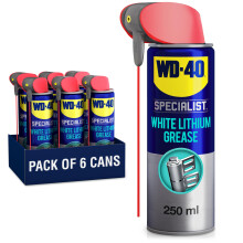 WD-40 Specialist White Lithium Grease Spray, 250ml 6-Pack, Long Lasting Spray Grease for Metal to Metal, Bearings, Hinges and Gears, Corrosion and Rus