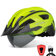 Victgoal Bike Helmet with USB Rechargeable LED Light Removable Magnetic Goggles Visor Breathable MTB Mountain Bicycle Helmet for Unisex Men Women Adju