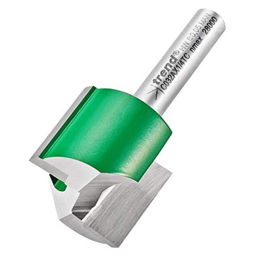 Trend Craftpro Straight Two Flute Router Cutter, 1/4 Inch Shank, 22Mm Cut Diameter & 19Mm Cut Length, Tungsten Carbide Tipped, C032ax1/4Tc