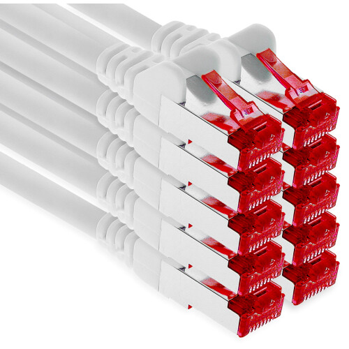 1aTTack.de - 10x 10m CAT6 patch cable S/FTP PIMF shielding CAT.6 RJ45 network cable Ethernet cable DSL LAN router switch modem patch panel - white - 1