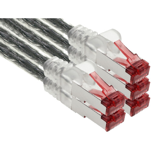 1aTTack.de - 5x 10m CAT6 patch cable S/FTP PIMF shielding CAT.6 RJ45 network cable Ethernet cable DSL LAN router switch modem patch panel - transparen