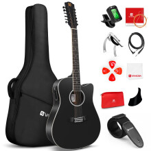 Vangoa Electro Acoustic Guitar 12 Strings for Beginner Intermediate Adults Teens Cutaway,41 Inches Spruce Top Upgraded Starter Kit Right Hand Matte Bl