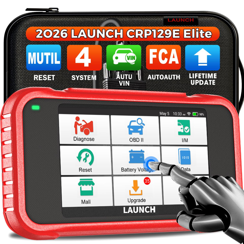 Launch Crp129e V2.0 Obd2 Scanner, 4 System Engine/Abs/Srs/At Car Diagnostic Tool, 12 Reset Service, Tpms/Oil/Epb/Sas/Dpf/Bms/Throttle Reset, Injector 3727942385589