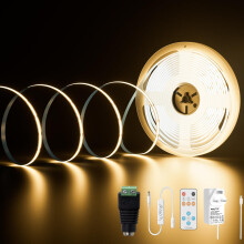 PAUTIX COB LED Strip Warm White 3000K, 10M 4800LEDs 24V CRI90+ Dimmable Bright COB Light Strip Kit with 13 Keys RF Remote and 24V Power Supply COB LED
