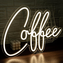 SIGNSHIP Coffee Neon Signs LED Neon Light, Warm White Coffee Neon Sign, USB Night Neon Light for Coffee Shop Kitchen Home Room Wall Decor Christmas We