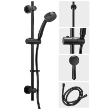 Croydex Presion Matte Black Shower Riser Rail Kit - 68cm Riser Rail, Pressure Boosting Shower Head, 1.5m Stainless Steel Hose and Adjustable Handset