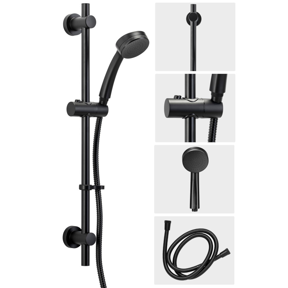 Croydex Presion Matte Shower Riser Rail Kit - 68Cm Riser Rail, Pressure Boosting Shower Head, 1.5M Stainless Steel Hose And Adjustable Handset Black