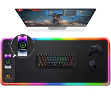 Gimars RGB Gaming Mouse Pad with 15W Wireless Charging, XL Mouse Mat 800x300x4mm, 10 LED Light Modes, Large Mousepad with Premium Smooth Surface, Non-