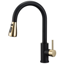 Peppermint Pull Out Kitchen Sink Mixer Tap Mono Matte Black and Brushed Gold Kitchen Faucet with Pull Down Spray, Modern Single Lever Swivel Bar Taps