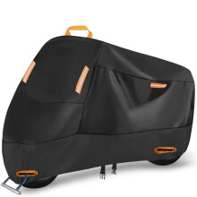 Waterproof Motorcycle Cover Outdoor Indoor, 300D Oxford Motorbike Scooter Cover Rain Dust Protection with 4 Reflective Strips and 2 Lock Holes, 2 Fixe