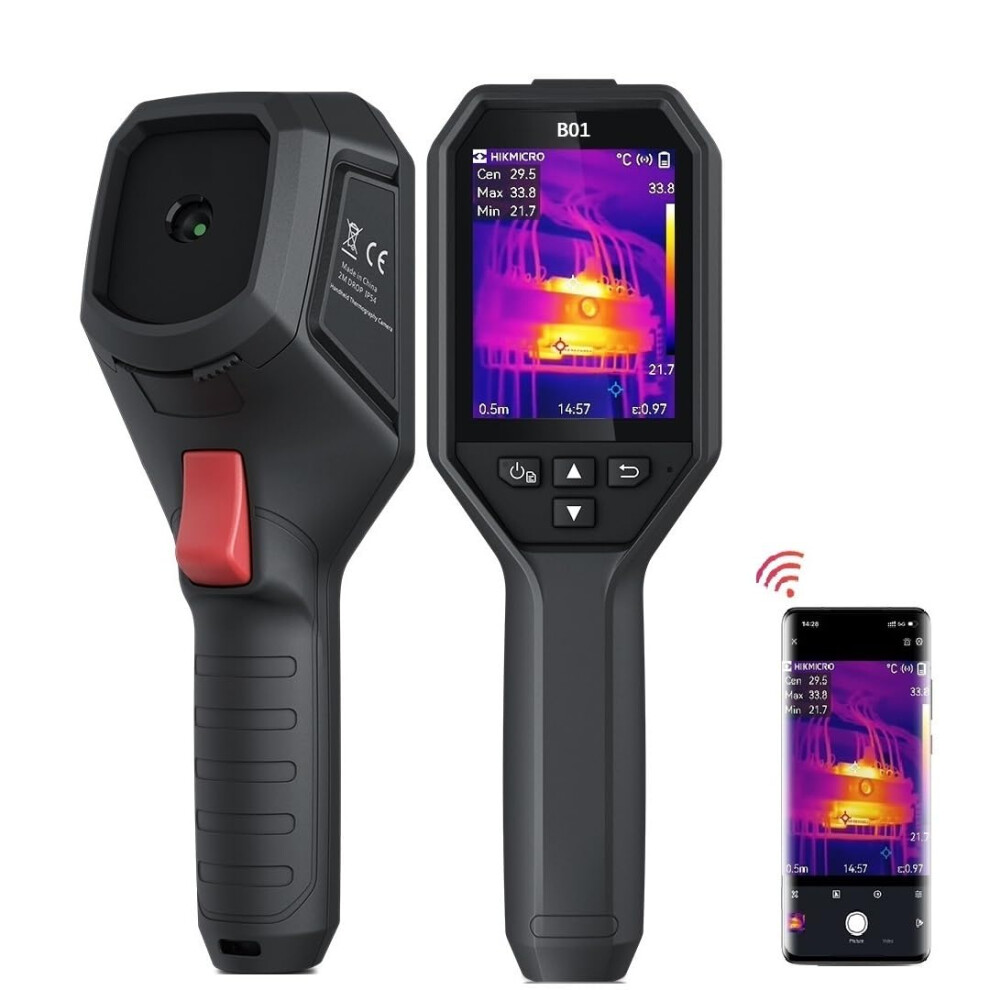 Hikmicro B01 Thermal Camera 320 X 240 Super Ir, 256 X 192 Ir Resolution Thermal Imaging Camera With Wifi, 3.2" Lcd Screen, 25Hz Refresh Rate, Handheld 850029170532