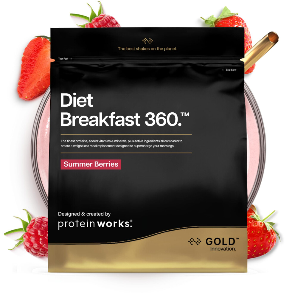 Protein Works Gold | Diet Breakfast 360 - Innovation, On-The-Go Healthy Weight Loss Meal Replacement Shake, Added Caffeine, Low Sugar, Summer Berries,