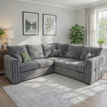 (Grey Velvet, 5 Seater Corner) Luxury Regal 3+2 Sofa Set 1,2,3 Seater Sofas Linen Fabric Couch Corner Settee UK