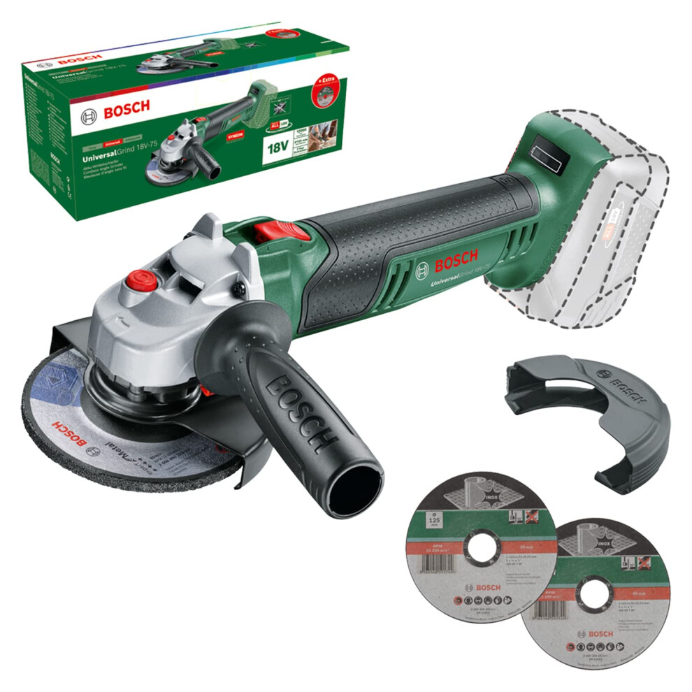 Bosch Cordless Small Angle Grinder Universalgrind 18V-75 (For Grinding, Cutting, Brushing And Sanding Of Various Materials; 18 Volt System; 115Mm And
