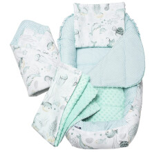 Medi Partners Baby Nest Pod for Newborn Babynest Bed 5pcs Set - 100x60x15 Lounger Essentials 0-12 Months sleeping bilateral Cocoon 100% Cotton (Ocean
