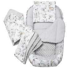 Medi Partners Baby Nest Pod for Newborn Babynest Bed 5pcs Set - 100x60x15 Lounger Essentials 0-12 Months sleeping bilateral Cocoon 100% Cotton (Deer i