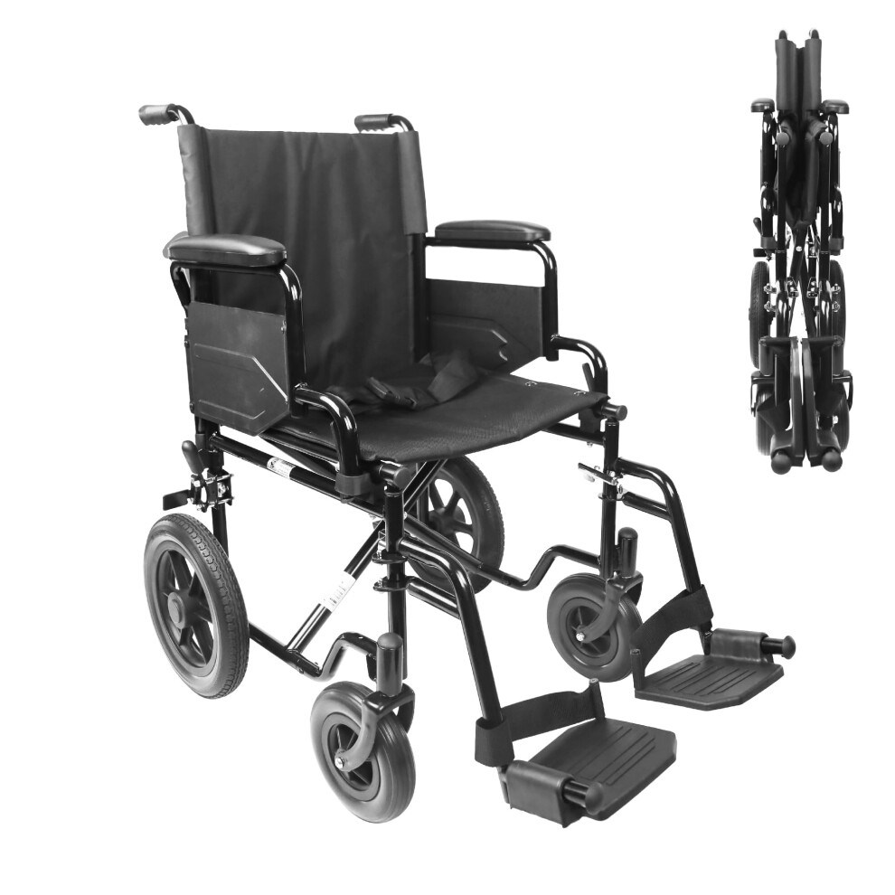 Pepe Mobility Lightweight Folding Wheelchair For Adults (Sturdy Steel Frame), Foldable Armrests And Footrests, Includes Seatbelt And Manual Brake