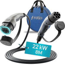 Type 2 Charging Cable 22kW | 32A | 8M | 3-Phase | Mode 3 | 8 Metre Type 2 to Type 2 EV Charging Cable 22kW Electric Car Charger, Fast EV Vehicle Charg