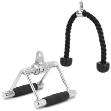 QWORK Tricep Rope and V Rowing Handle for Gym Cable Machine, LAT Pull Down Attachments