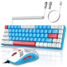 YINDIAO T8 60% RGB Gaming Keyboard and Mouse Combos+Coiled USB C Cable,Wired Mechanical Keyboard,68 Keys TKL Compact Mini Layout,Honeycomb RGB Gaming