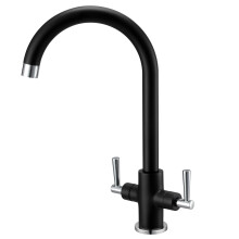 Hapilife Black and Chrome Kitchen Mixer Taps 1 Hole Dual Lever 360 Swivel Spout Monobloc Kitchen Sink Taps Mixer Stainless Steel Faucet