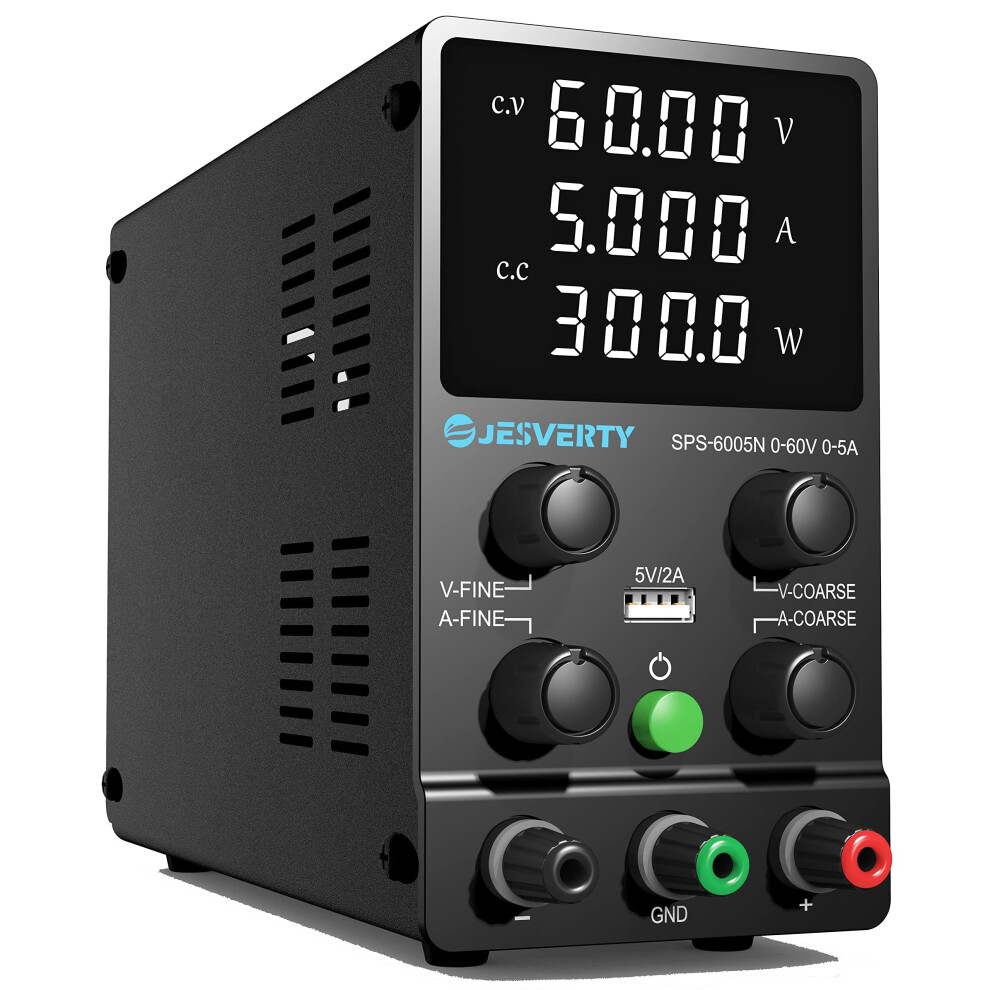 Jesverty Dc Power Supply Variable, 0-60V 0-5A Adjustable Switching Dc Regulated Bench Power Supply With High Precision 4-Digit Led Display, 5V/2A Usb 680306173938