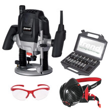 Trend Ultimate Routing Starter Set with Trend T7EK Workshop Router, 15-Piece Cutter Set, Air Stealth Dust Mask P3 Respirator & Safety Glasses, 1/2 Inc