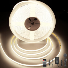 BERIXDEEP Dotless Strip Light 10m, 384 LEDs/m, Bright COB LED Strip with Remote and Power Supply, CRI>92, 8mm Width, 24V LED Tape for Kitchen Under Co