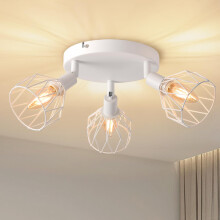 ANWIO Ceiling Lights,SpotLights Ceiling Lights Metal Wire Cage,Kitchen Spotlights Ceiling,Adjustable Round 3 Way White Lounge Industrial Wall Lights w