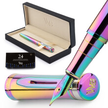 Wordsworth & Black Fountain Pen Set, 18K Gilded Medium Nib, Includes 24 Pack Ink Cartridges, Ink Refill Converter & Gift Box, Gold Finish, Calligraphy