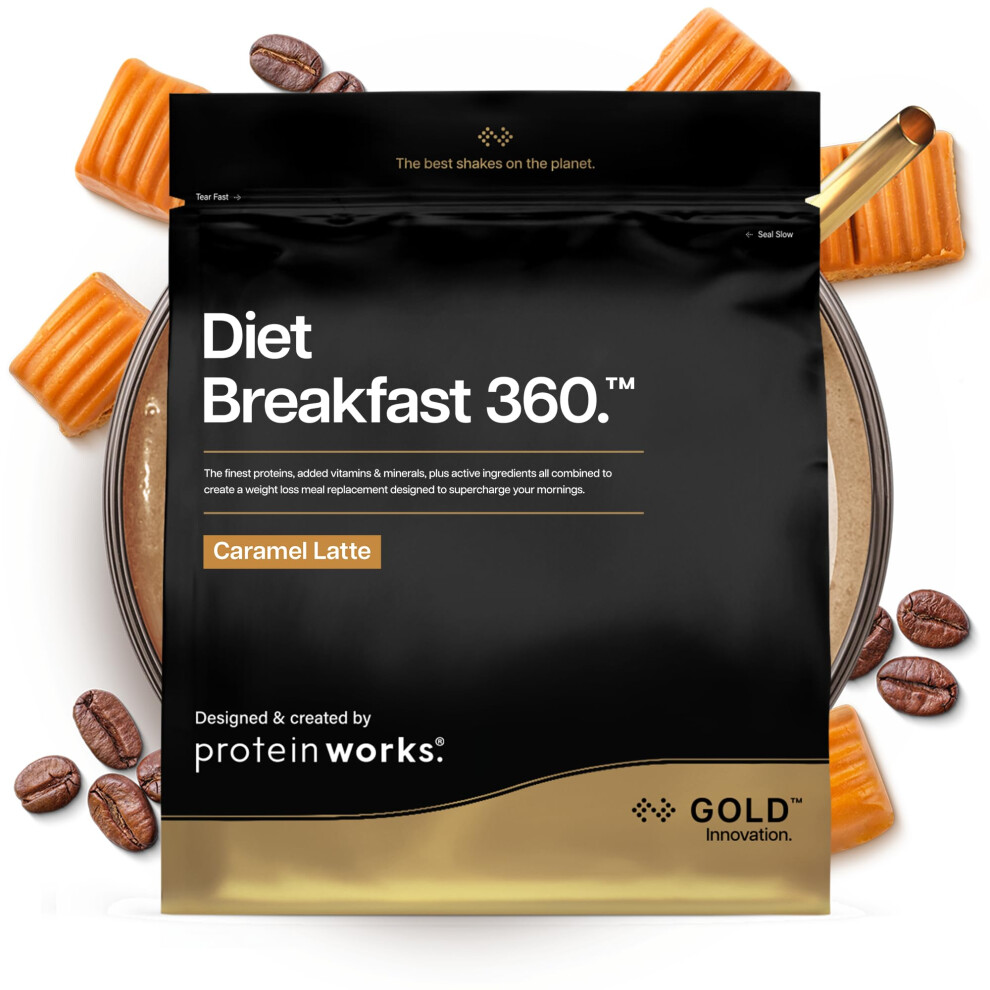 Protein Works Gold | Diet Breakfast 360 - Innovation, On-The-Go Healthy Weight Loss Meal Replacement Shake, Added Caffeine, Low Sugar, Caramel Latte,